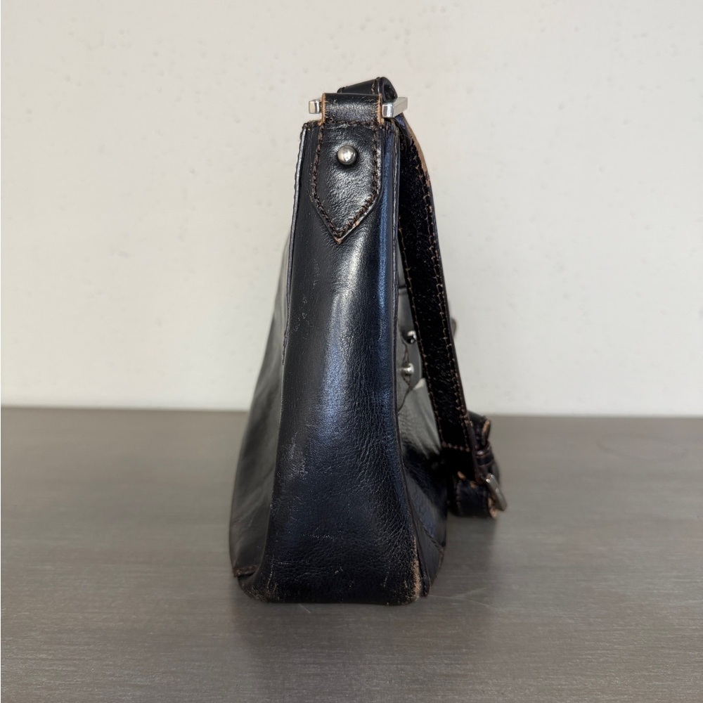 VTG Etienne AIGNER Black Leather Shoulder Handbag Equestrian Accents - Picture 3 of 11